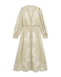 Frida Button Front Lace Trim Dress