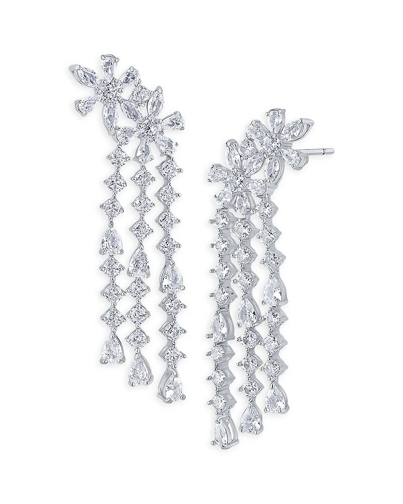 Kenneth Jay Lane Cubic Zirconia Flower Waterfall Statement Earrings