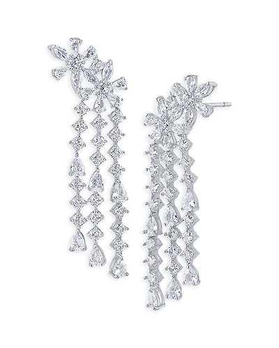 Kenneth Jay Lane Cubic Zirconia Flower Waterfall Statement Earrings