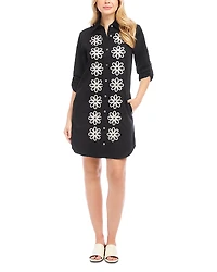 Karen Kane Roll Tab Embroidered Shirtdress