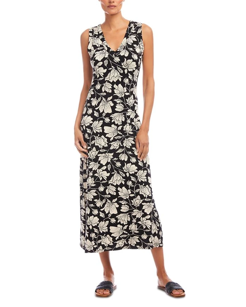 Sleeveless V Neck Midi Dress