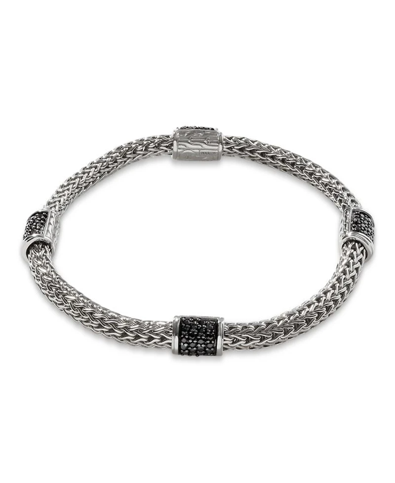 Sterling Silver Icon Bracelet with Pavé Black Sapphires, 5mm