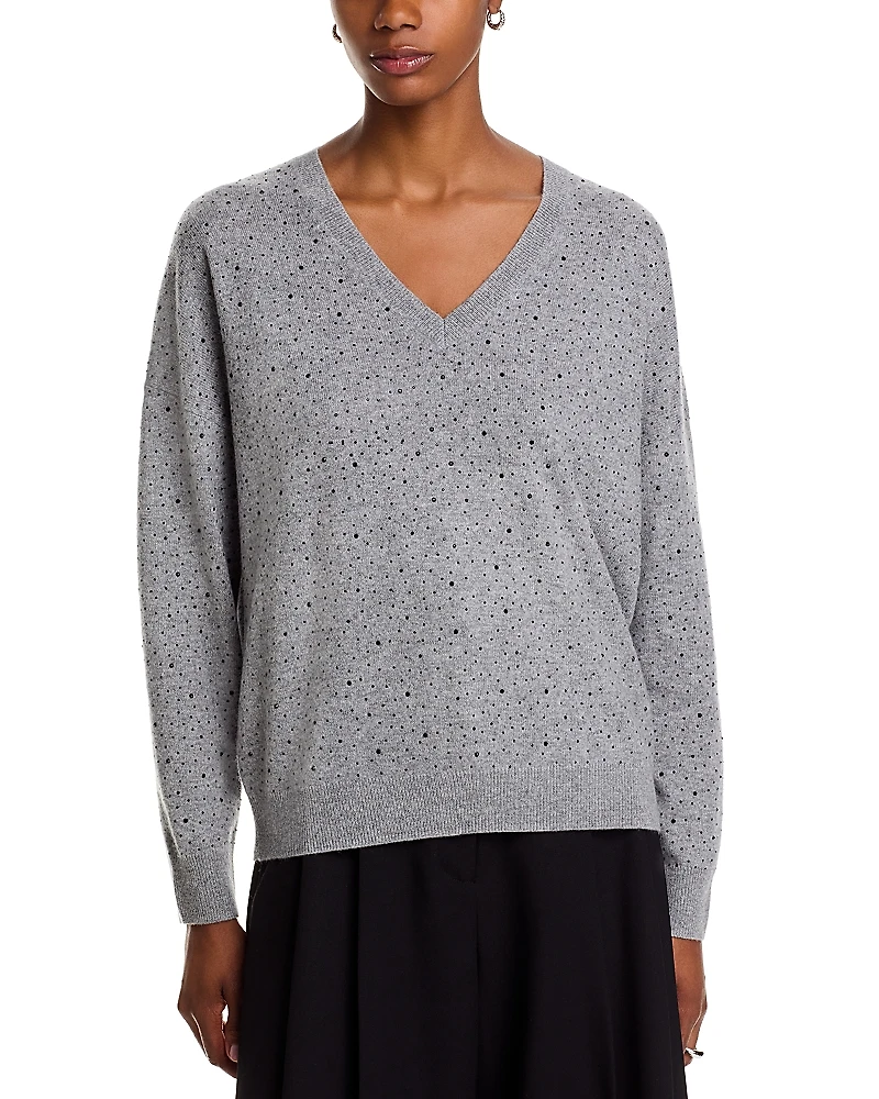 C by Bloomingdale's Cashmere V Neck Crystal Sweater - Exclusive