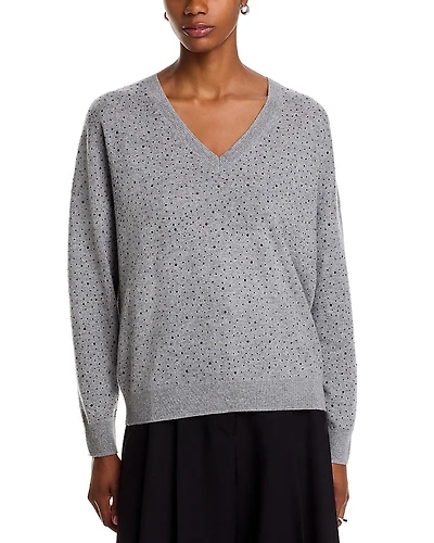 C by Bloomingdale's Cashmere V Neck Crystal Sweater - Exclusive