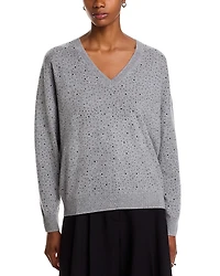C by Bloomingdale's Cashmere V Neck Crystal Sweater - Exclusive