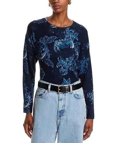 C by Bloomingdale's Cashmere Printed Floral Crewneck Sweater - Exclusive