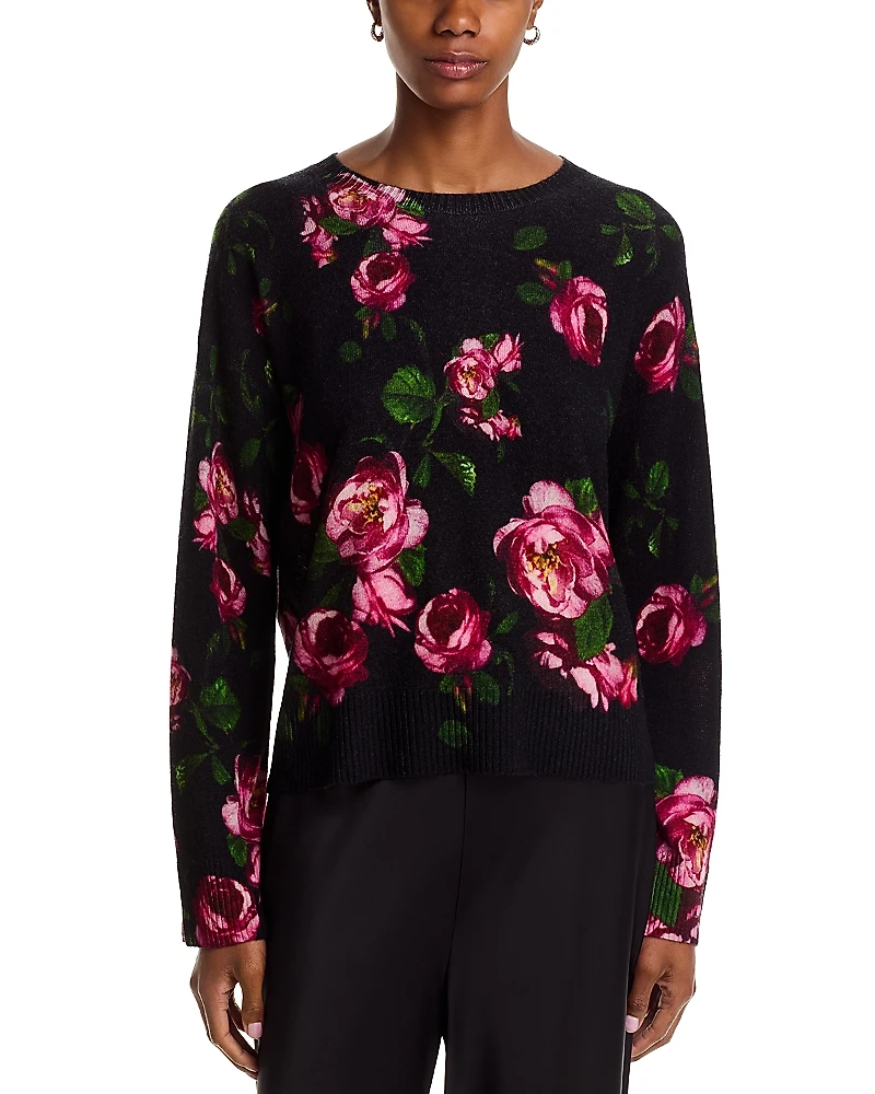 C by Bloomingdale's Cashmere Peony Printed Crewneck Sweater - Exclusive