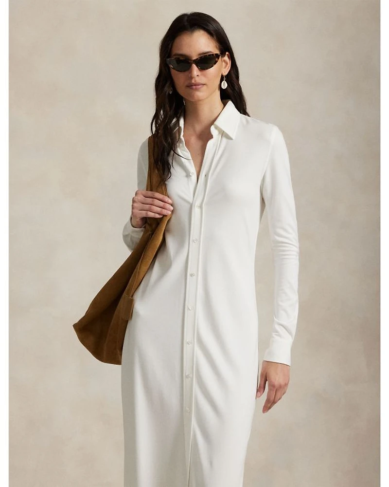 Buttoned Ponte Maxi Shirtdress