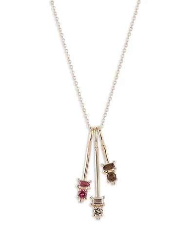 14K Yellow Gold Multi Gemstone Triple Charm Pendant Necklace, 16"-20"