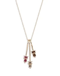 14K Yellow Gold Multi Gemstone Triple Charm Pendant Necklace, 16"-20"