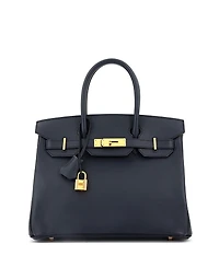 Pre-Owned HERMES Birkin 30 Handbag Blue Epsom with Rose Gold Hardware