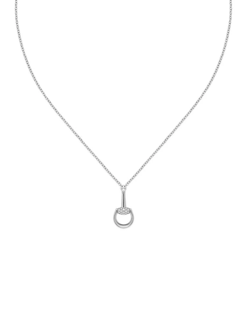 18K White Gold Diamond Horsebit Necklace, 16.5"