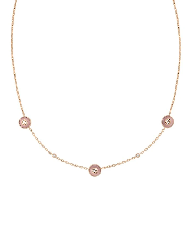 18K Pink Gold Diamond & Pink Opal Interlocking Necklace, 14"