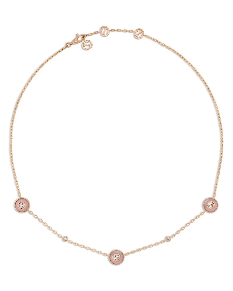 18K Pink Gold Diamond & Pink Opal Interlocking Necklace, 14"