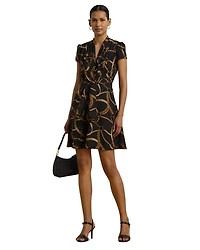 Belting Print Crepe Tie Front Dress