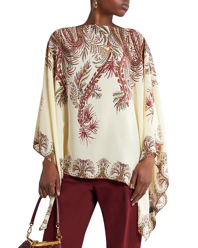 Silk Printed Asymmetric Sleeve Blouse