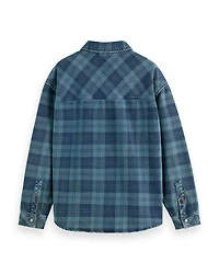 Regular Fit Washed Denim Check Shirt Jacket