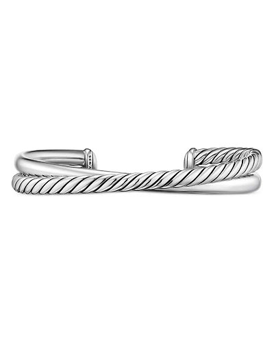 Crossover Two Row Cuff Bracelet in Sterling Silver, 10.7mm