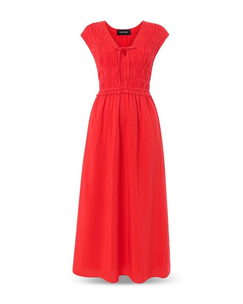 Shirred Bodice V Neck Dress