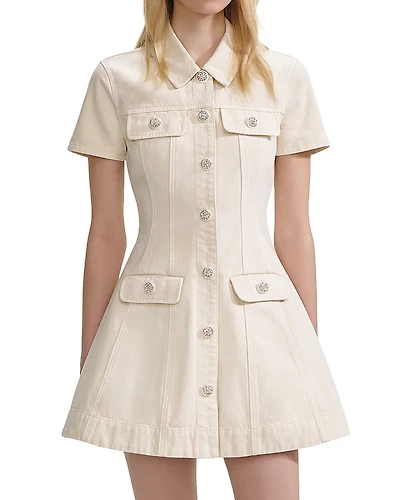 Self-Portrait Cream Collared Denim Mini Dress