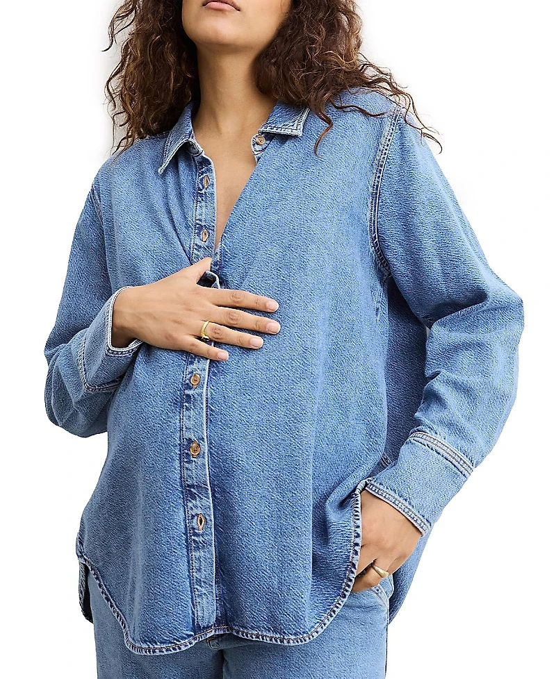 Hatch Collection The Drapey Denim Maternity Boyfriend Shirt