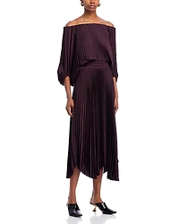 A. l.c. Sienna Pleated Off-the-Shoulder Dress