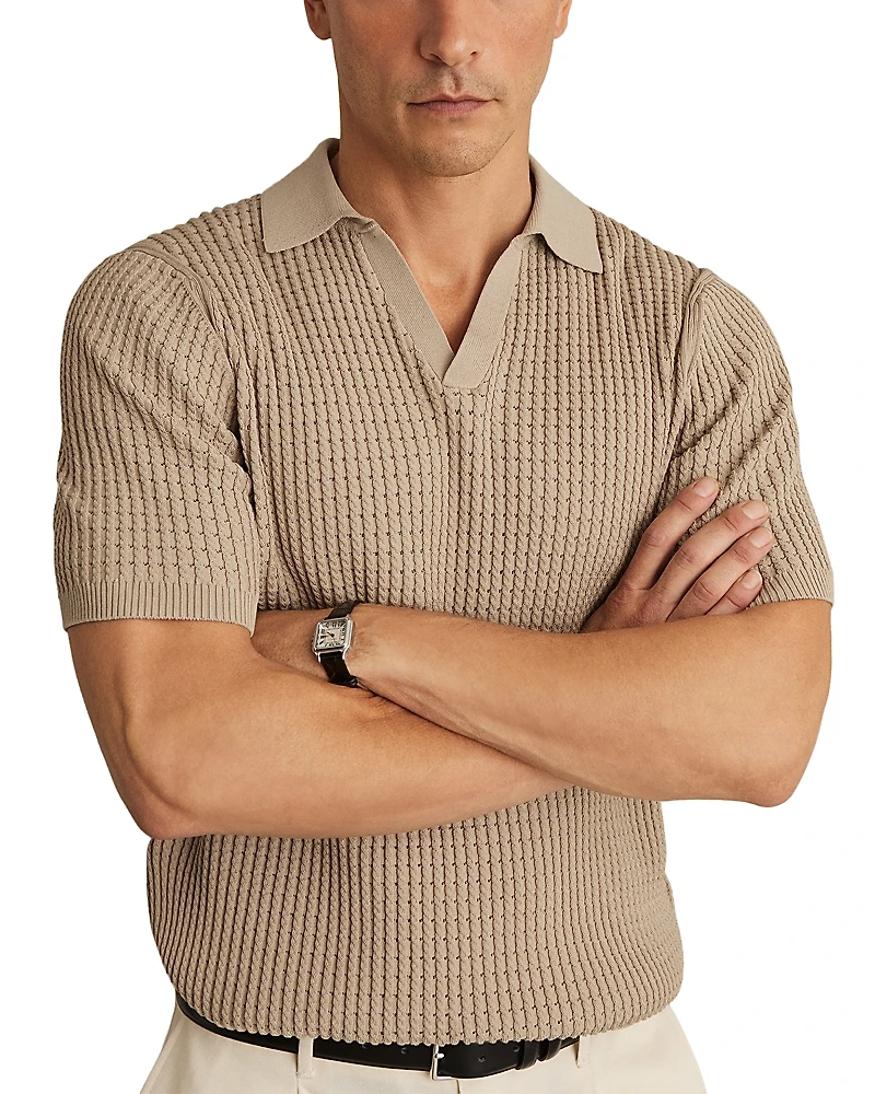 Reiss Twist Textured Open Collar Polo