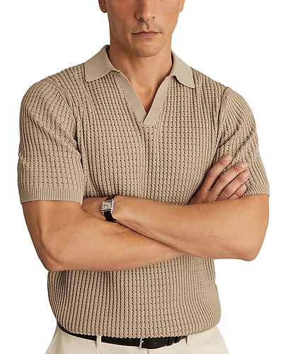 Reiss Twist Textured Open Collar Polo