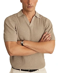 Reiss Twist Textured Open Collar Polo