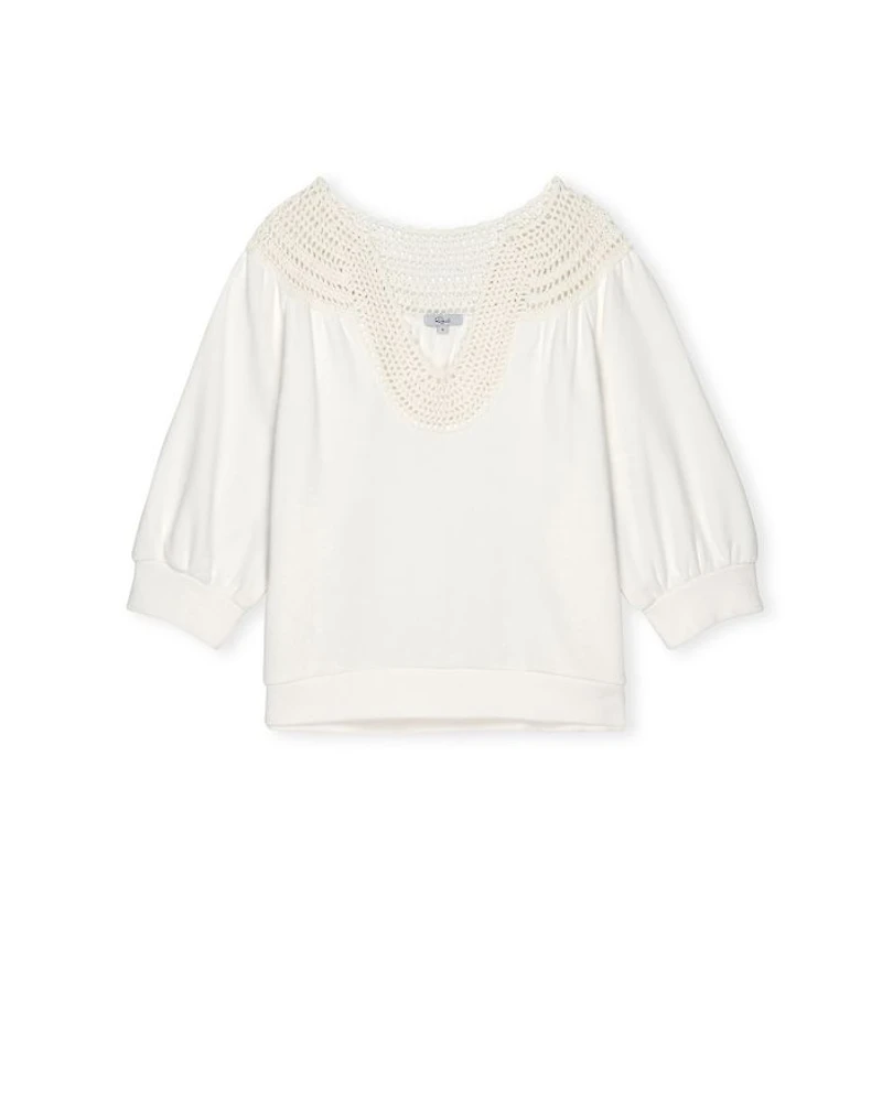 Mariposa Crochet Trim Split Neck Top