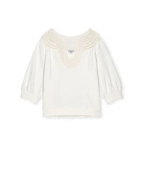 Mariposa Crochet Trim Split Neck Top