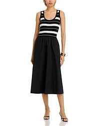 Stripe Scoop Neck Mixed Media Midi Dress