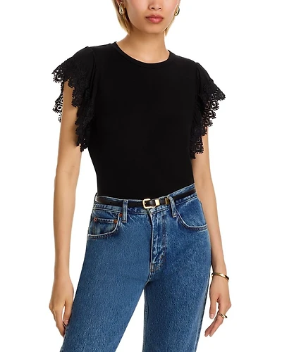 Lace	Sleeve Crewneck Tee