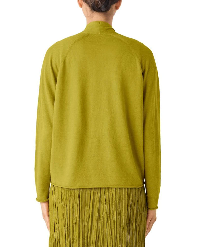 Linen Cotton Jersey High Collar Cardigan