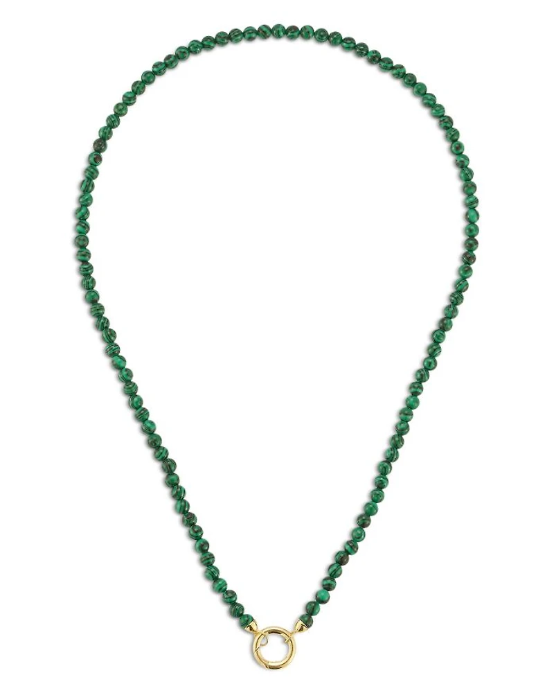 14 Yellow Gold Malachite Beaded Clip Bale Pendant Necklace, 17"
