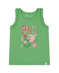 Deux par Girls' Organic Cotton Tank with Frills Flowers on Background - Little Kid