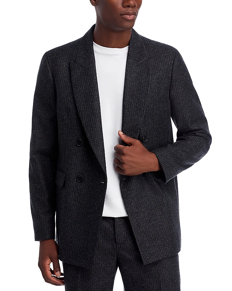 Frame Pinstripe Wool Blend Double Breasted Blazer