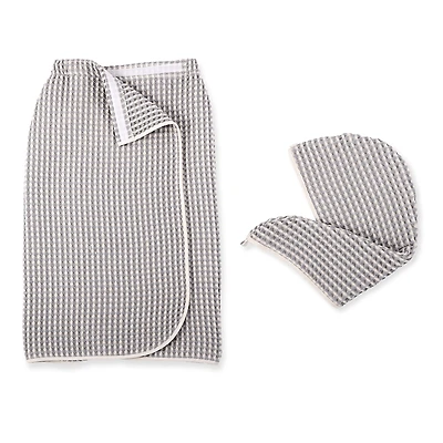 Dkny Pure Yarn Dyed Waffle Cotton Body Wrap and Hair Wrap 2-Piece Set