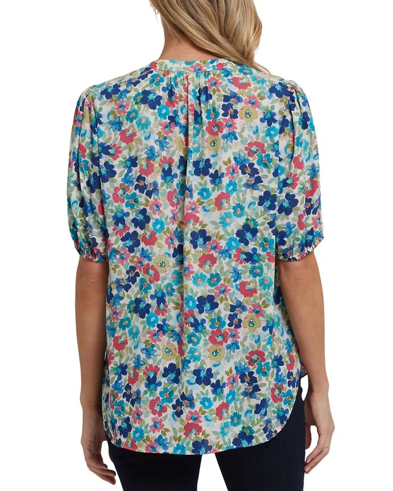 Floral Split Neck Draped Top
