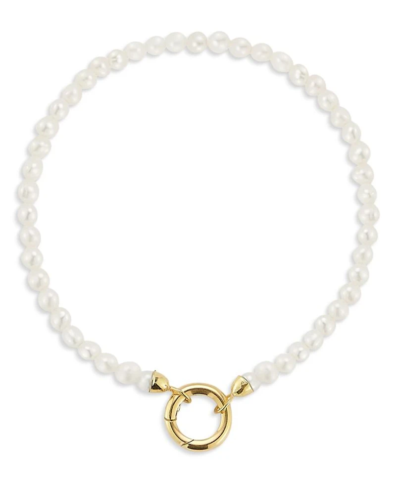 14K Yellow Gold Cultured Freshwater Pearl Circle Clasp Bracelet