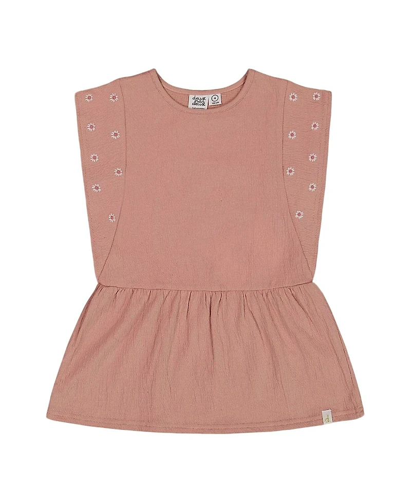 Deux par Deux Girls' Crinkle Jersey Tunic with Embroidery - Big Kid