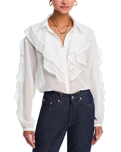 Shadow Stripe Long Sleeve Ruffle Top - Exclusive
