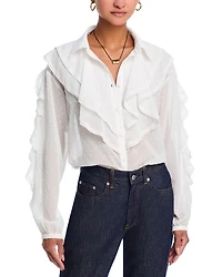 Shadow Stripe Long Sleeve Ruffle Top - Exclusive