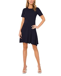 Short Sleeve Crewneck Keyhole Back Top with Pointelle and Rib