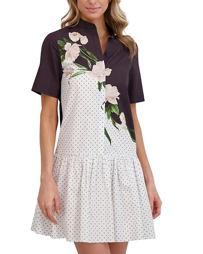 Short Sleeve Drop Waist Shirt Dress