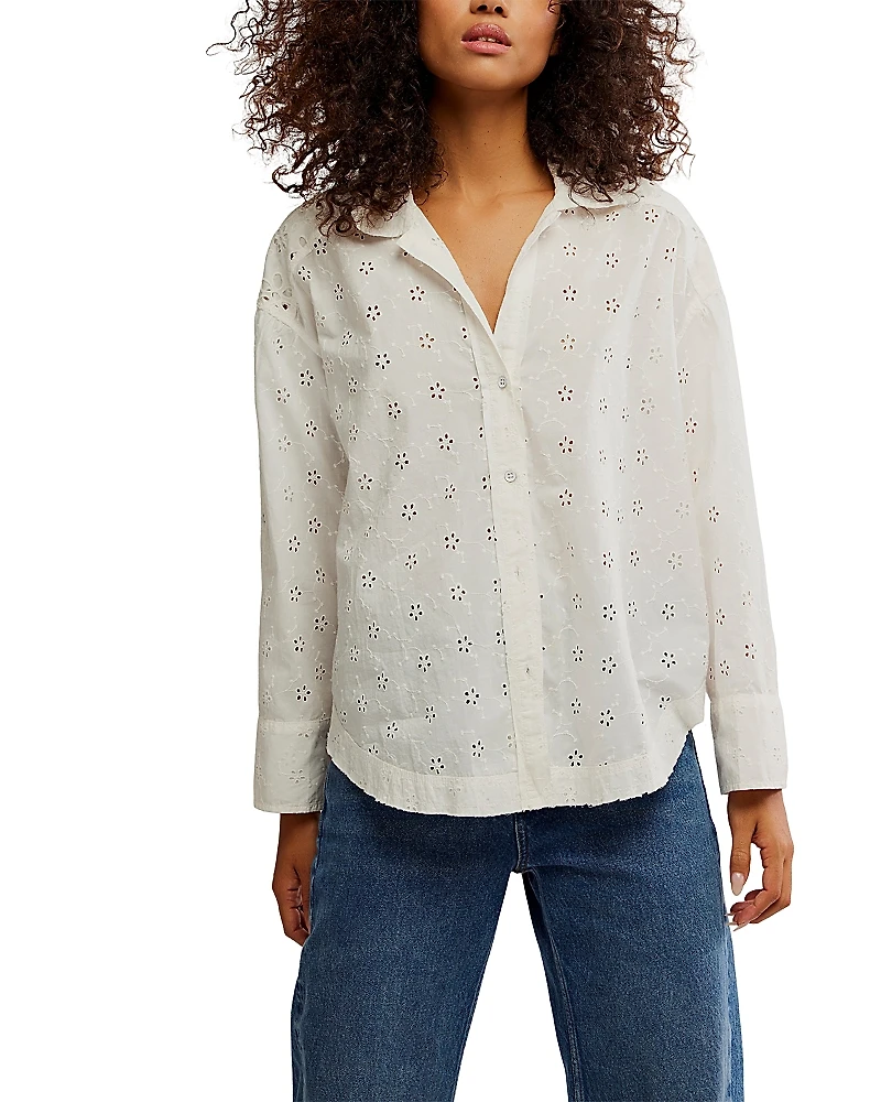 Free People Mae Eyelet Embroidered Shirt