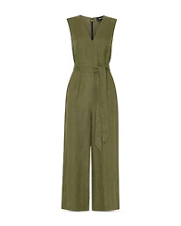 Petite Belted Seamed Linen Jumpsuit