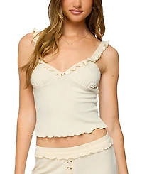 Edikted Posy Ruffle Pointelle Tank Top