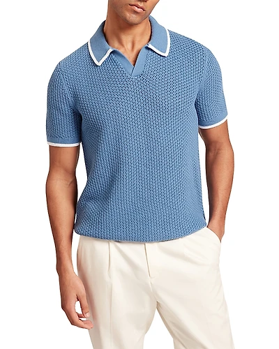 Ted Baker Sachair Textured Knit Open Neck Polo