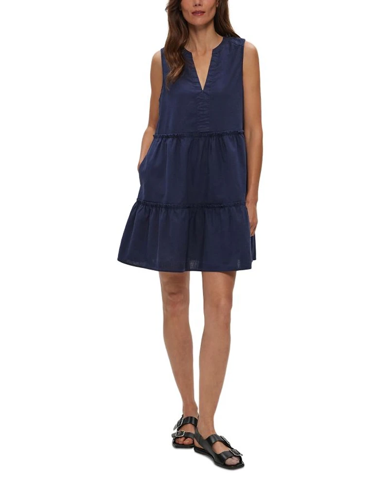 Sandra Split Neck Tiered Mini Dress